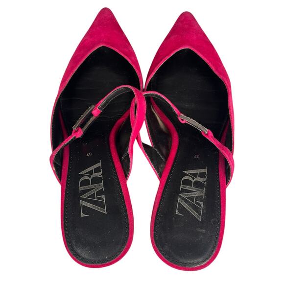 ZARA Fuchsia Pink Suede Kitten Heel Slides Size 37 - Picture 5 of 7